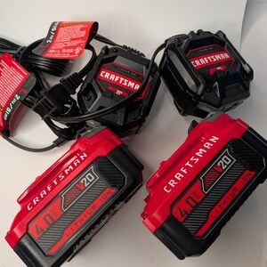 Craftsman V20 Lithium Ion Battery & Charger Set - (2) 4.0Ah Batteries + Chargers